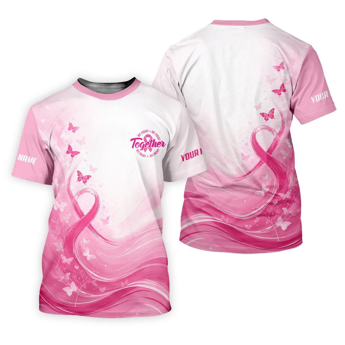 Custom Together We Fight Butterfly Breast Cancer Polo Shirt, Golf Tops For Women, Printed Golf Shirt