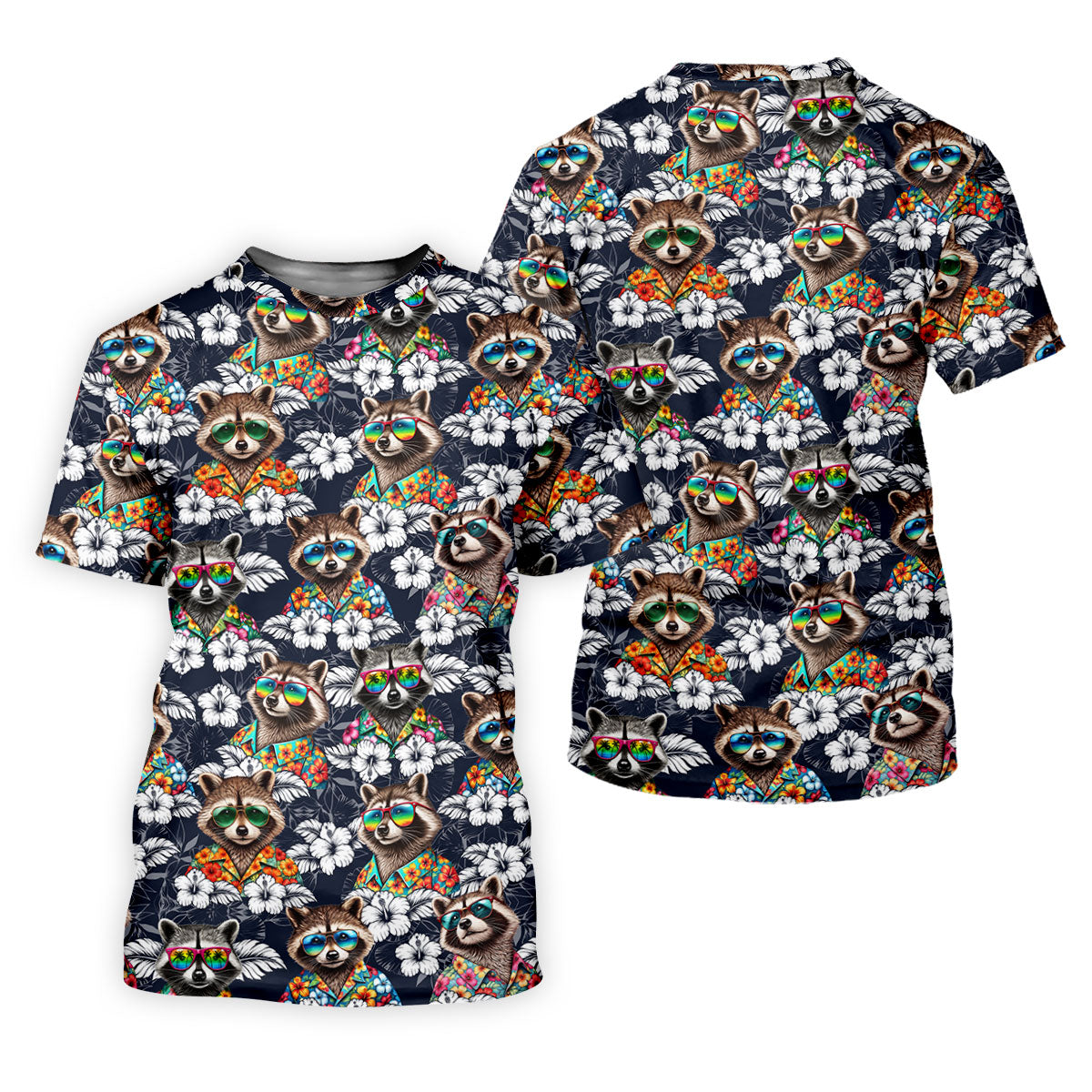 Cool Raccoons in Rainbow Sunglasses Hawaiian Golf Polo, Golf Tops For Men, Golfing Apparel
