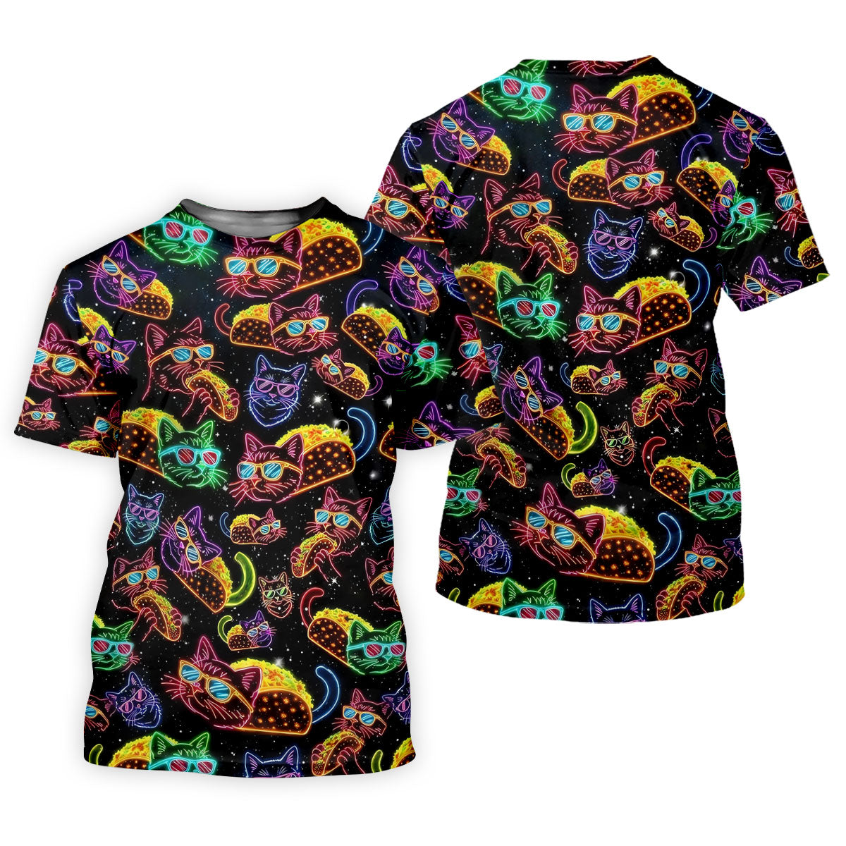 Neon Cat Taco Fiesta Time Hawaiian Golf Shirt, Cinco De Mayo Celebration Golf Shirt For Women