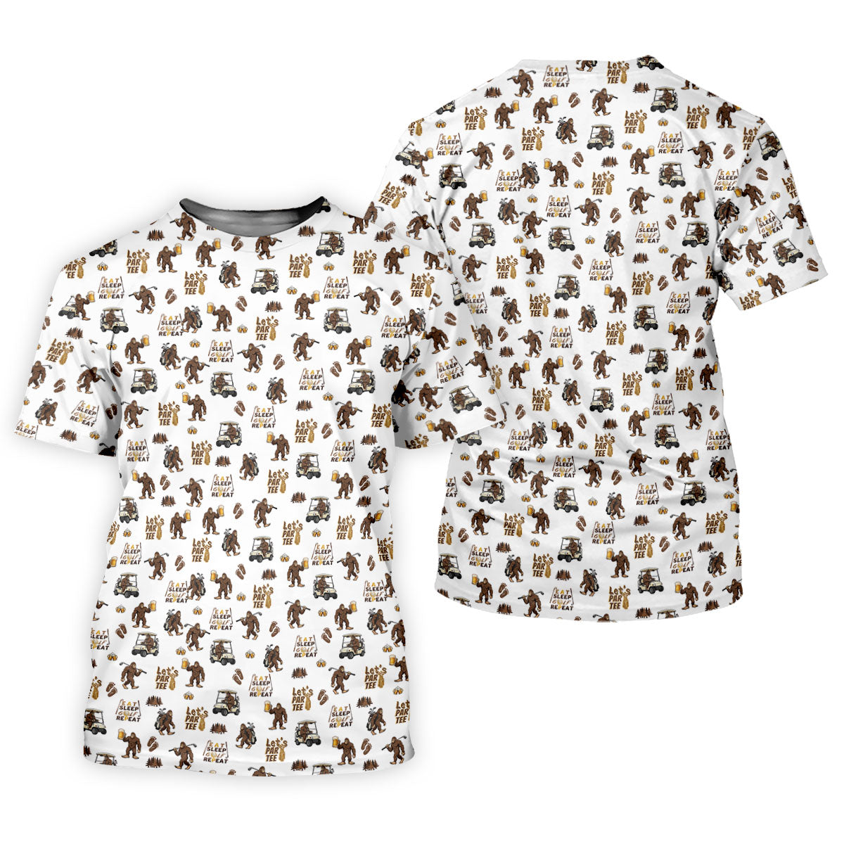 Let's Par Tee Bigfoot Golf Pattern Men's Golf Shirt, Golf Apparel For Men, Printed Golf Shirts