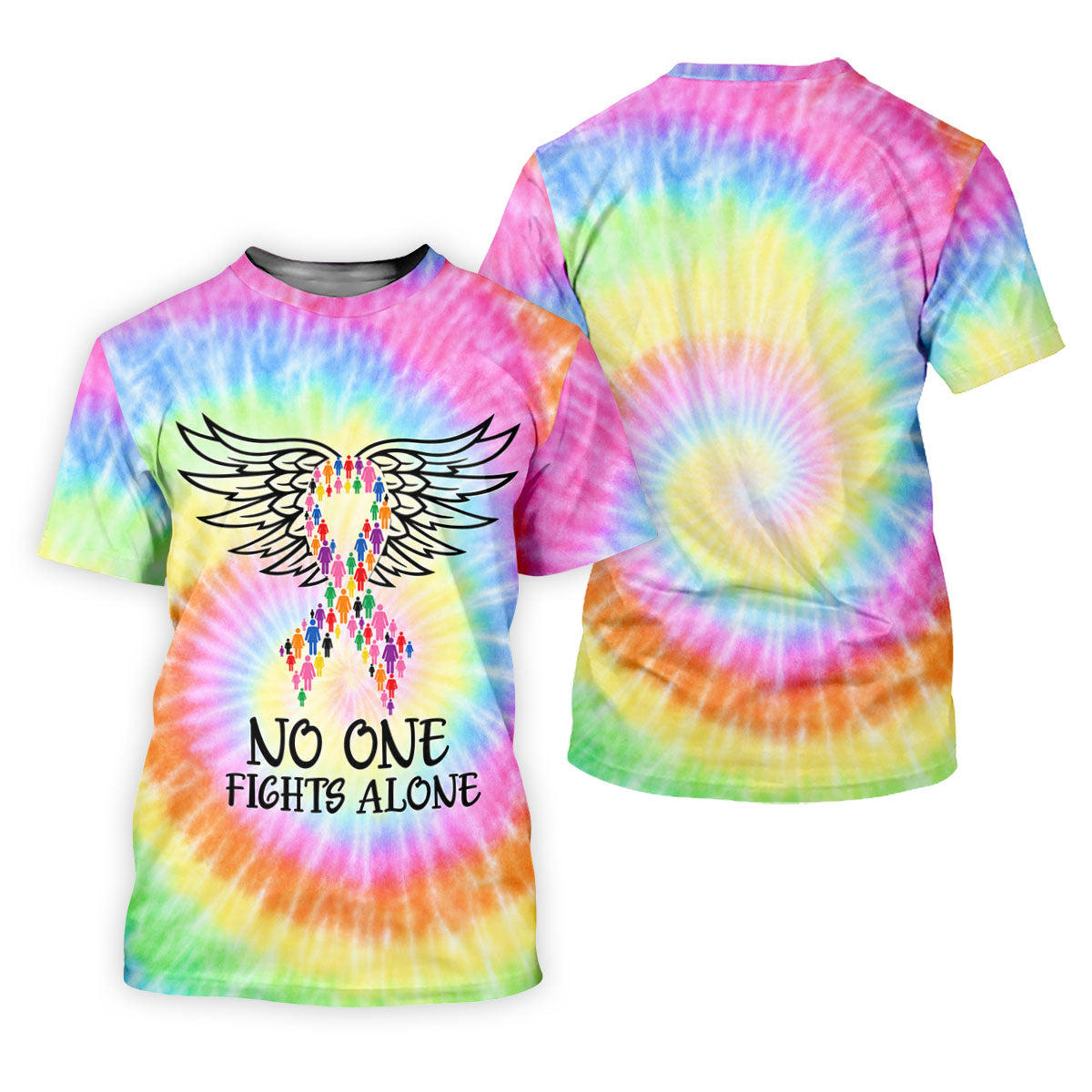 No One Fights Alone Cancer Ribbon Wings Polo Shirt, Women's Golf Polo, Ladies Golf Shirts