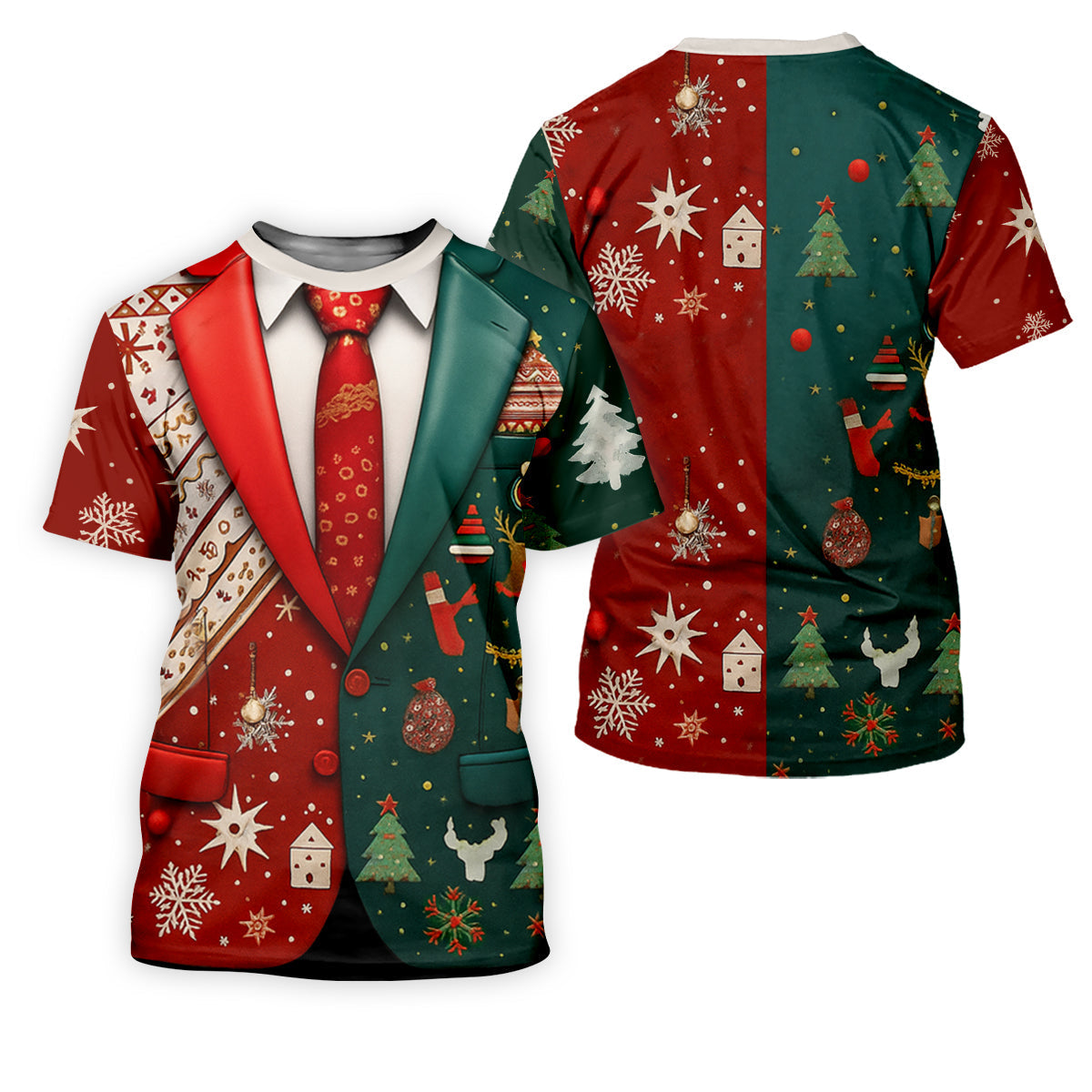 Red And Green Xmas Vintage Prints Men's Golf Polo Shirts, Christmas Golf Shirt, Golf Gift For Men