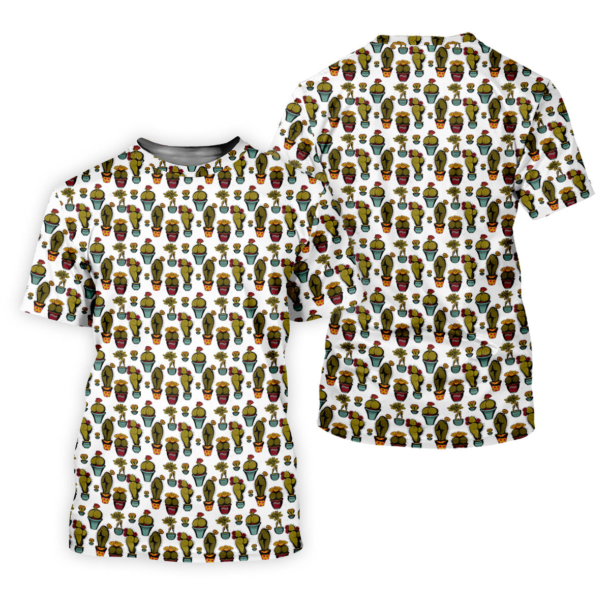 Cute Potted Cactus Pattern Golf Polo Shirt, Ladies Golf Tops, Women's Golf Polo