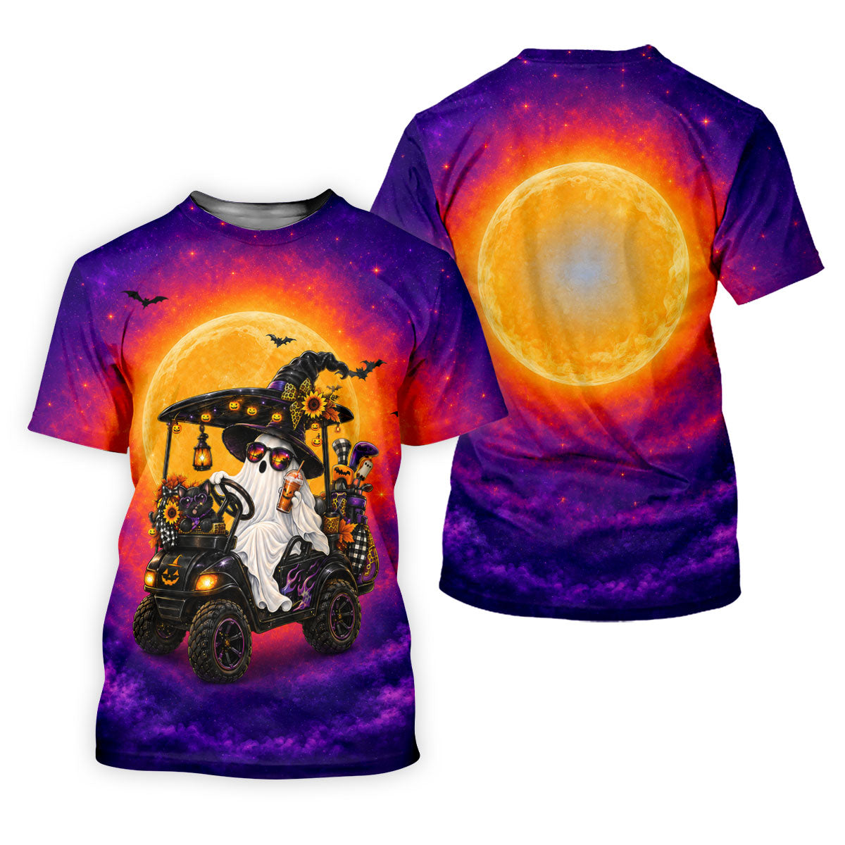 Funny Halloween Ghost Golf Cart Polo Shirt, Polo Shirts For Men, Mens Golf Shirts