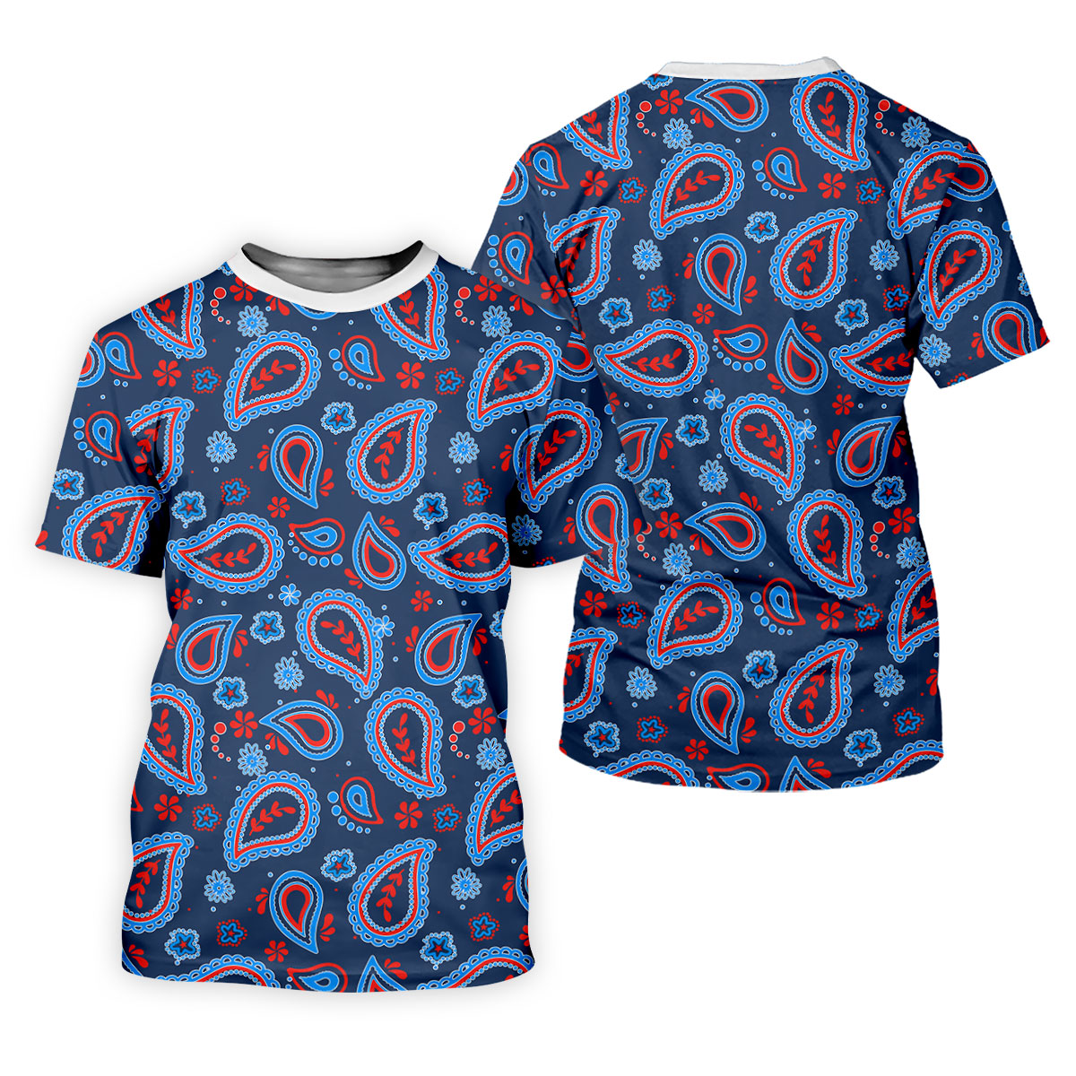 Blue Red Paisley Pattern Golf Polo Shirt, Golf Shirts For Men, Hawaiian Golf Shirt