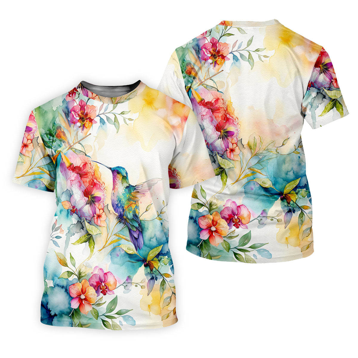 Watercolor Hummingbird Floral Polo Shirt, Men's Golf Shirt, Golf Apparel For Men