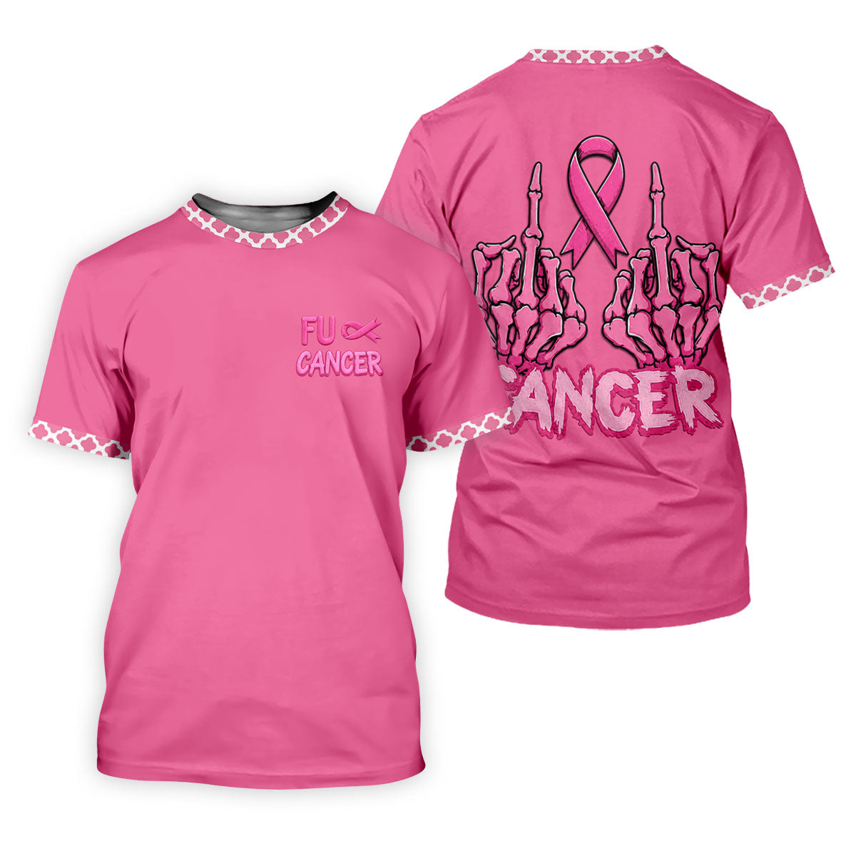 Pink F Cancer Skeleton Middle Finger Breast Cancer Polo Shirt, Ladies Golf Tops, Women’s Golf Polo