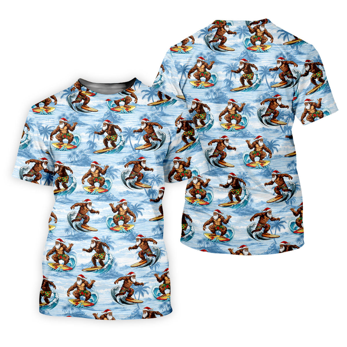 Funny Surfing Santa Bigfoot Christmas Polo Shirt, Womens Golf Polo, Hawaiian Golf Shirt