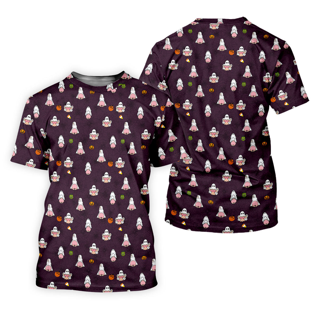 Cute Ghost Butt Halloween Pattern Golf Polo Shirt, Womens Golf Tops, Ladies Golf Shirts
