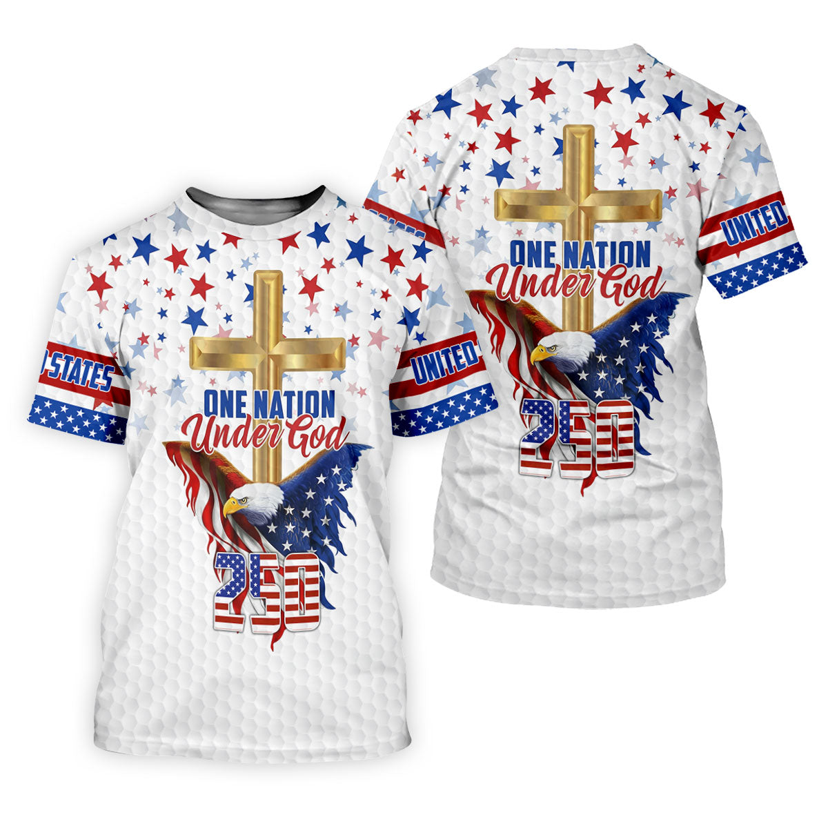 One Nation Under God Faith Cross Bald Eagle 4th Of July Golf Shirt, 250 Years Golf Shirts For Men