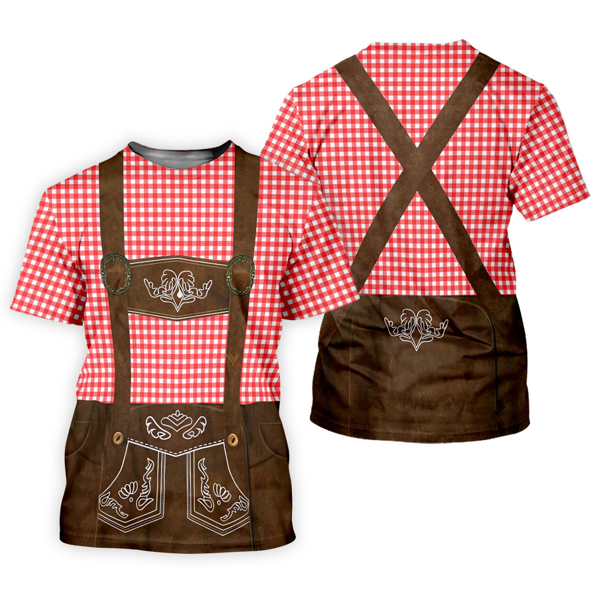 Women's Red Oktoberfest Lederhosen Illusion Sleeveless Golf Polo, Golf Shirts For Women, Women's Golf Apparel
