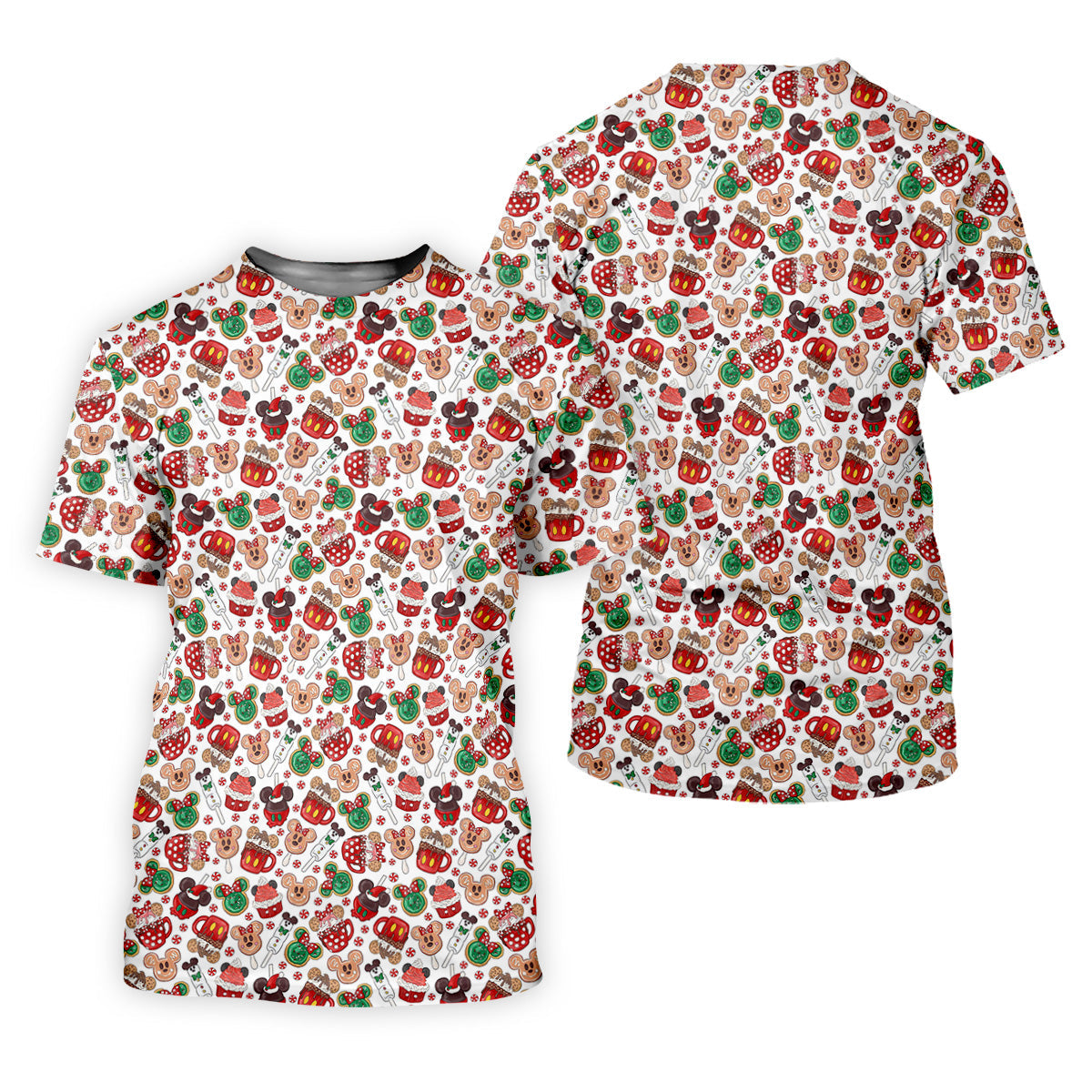 Cute Christmas Dessert Pattern Golf Tops For Men, Cartoon Character Polo Shirts For Men, Christmas Golf Shirt
