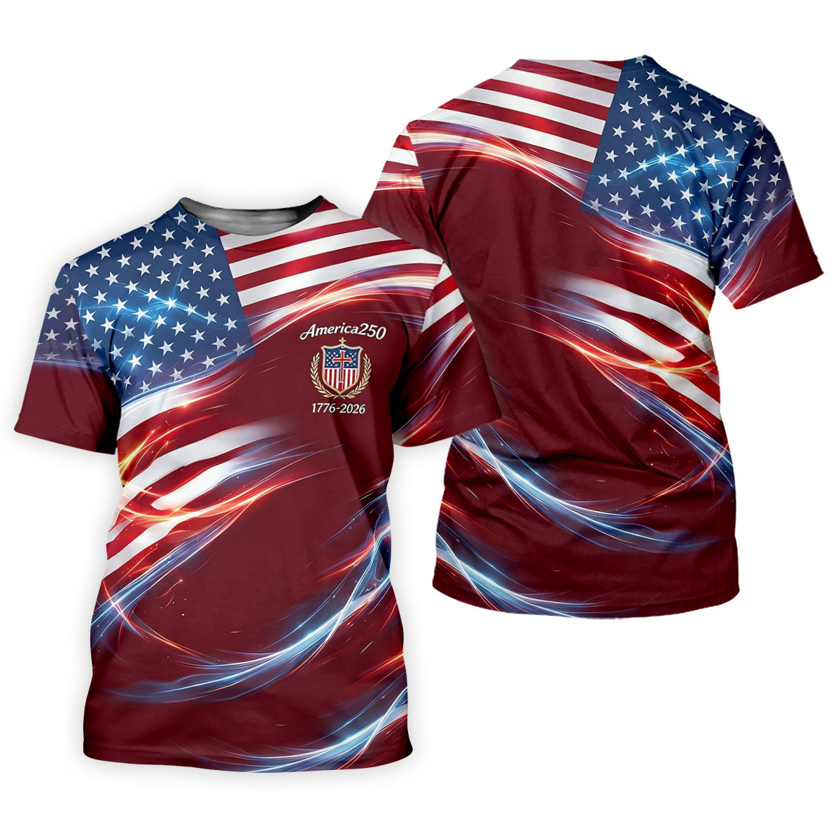 America 250 Light Effect American Flag Golf Shirt, Patriotic 4th Of July Golf Shirt For Women
