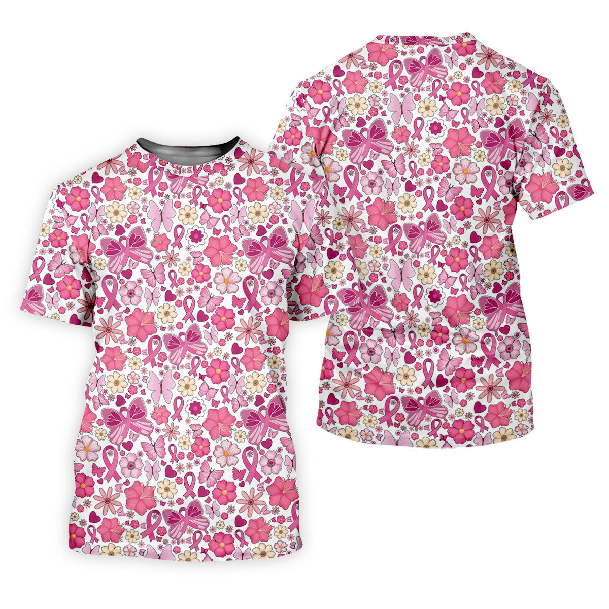 Breast Cancer Pink Ribbon Floral Golf Shirt, Cancer Awareness Shirt, Polo ShirtFor Men, Golfing Apparel