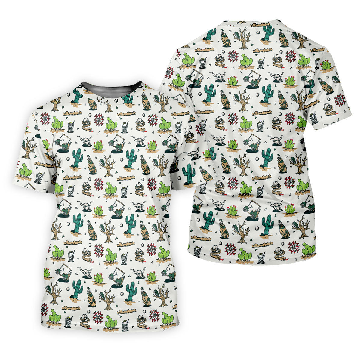 White Desert Golf Icons Pattern Golf Polo Shirt, Hawaiian Golf Shirt, Golf Polo Shirts For Men