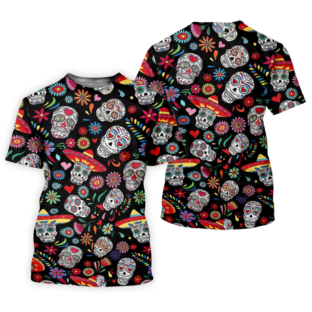 Day Of The Dead FLoral Sugar Skull Cinco De Mayo Celebration Fiesta Themed Golf Shirts For Men