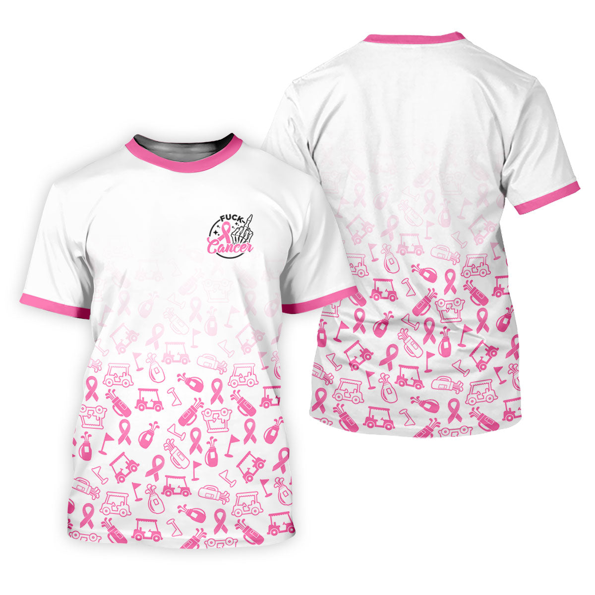 Fuck Cancer Pink Ribbon Breast Cancer Polo Shirt, Mens Polo Shirts, Golf Apparel For Men