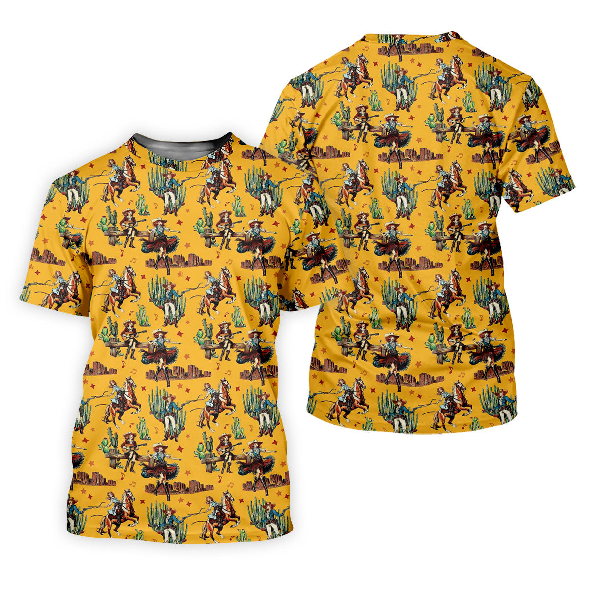 Yellow Cowboy Rodeo Desert Western Hawaiian Golf Shirt, Women's Golf Tops, Golf Polo For Women