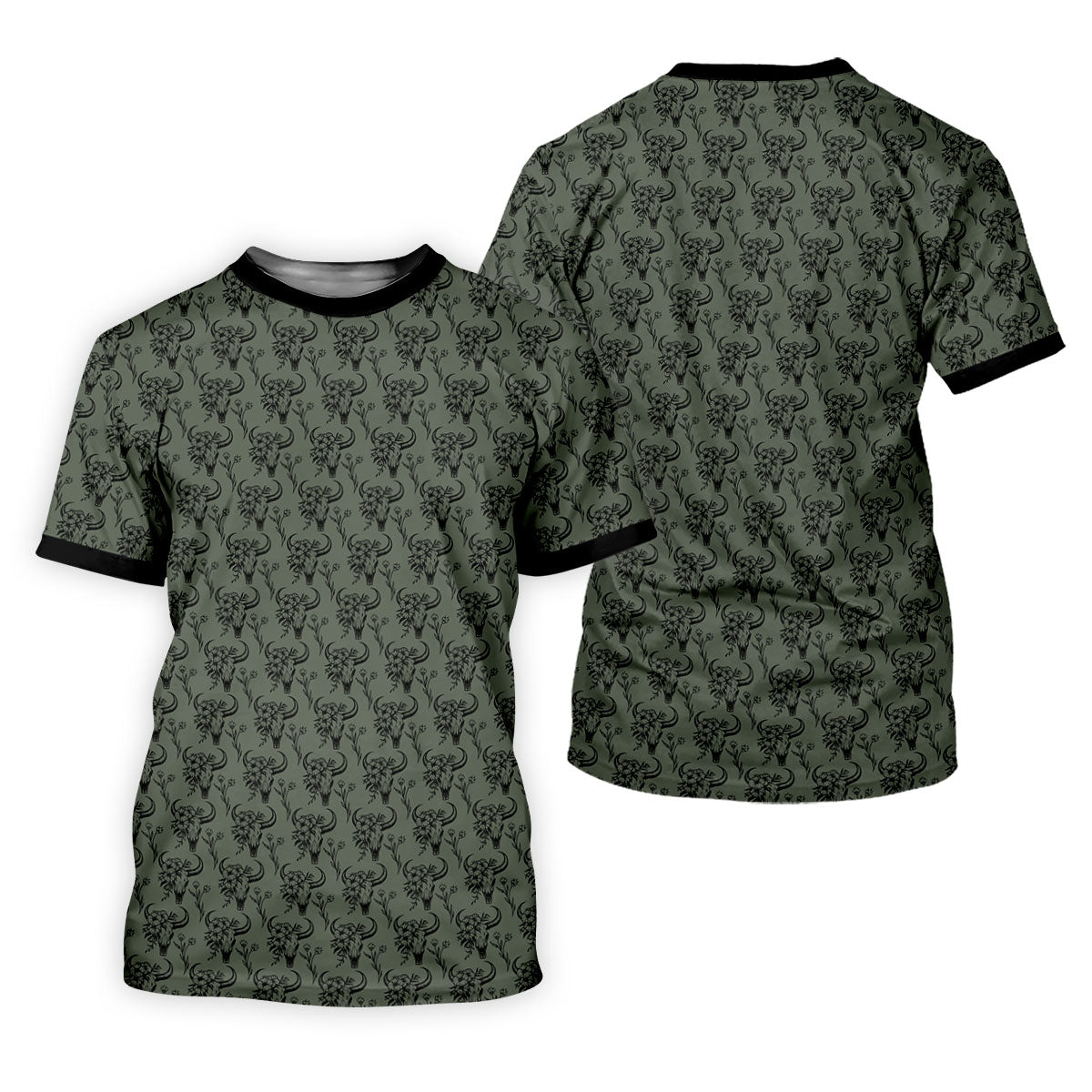 Cow Skull With Flowers Western Theme Forest Green Golf Tops For Men, Polo Shirts For Men, Golf Shirts For Men