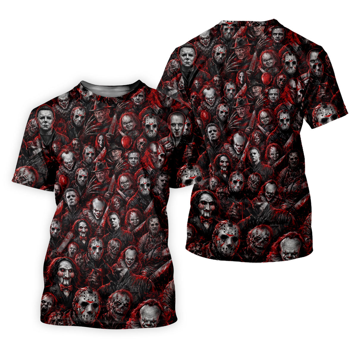 Red Horror Character Clown Collage Golf Polo Shirt, Mens Golf Polo, Printed Golf Shirts