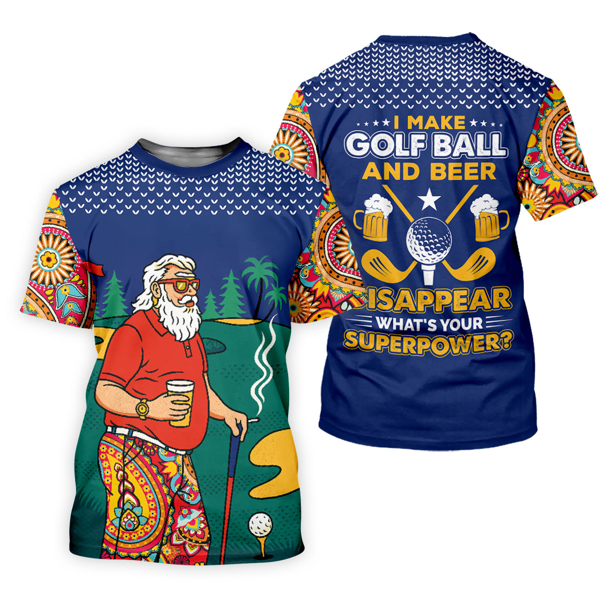 Funny Bearded Golfer Beer Lover Paisley Sleeve Golf Polo, Ladies Golf Shirts, Women’s Golf Apparel