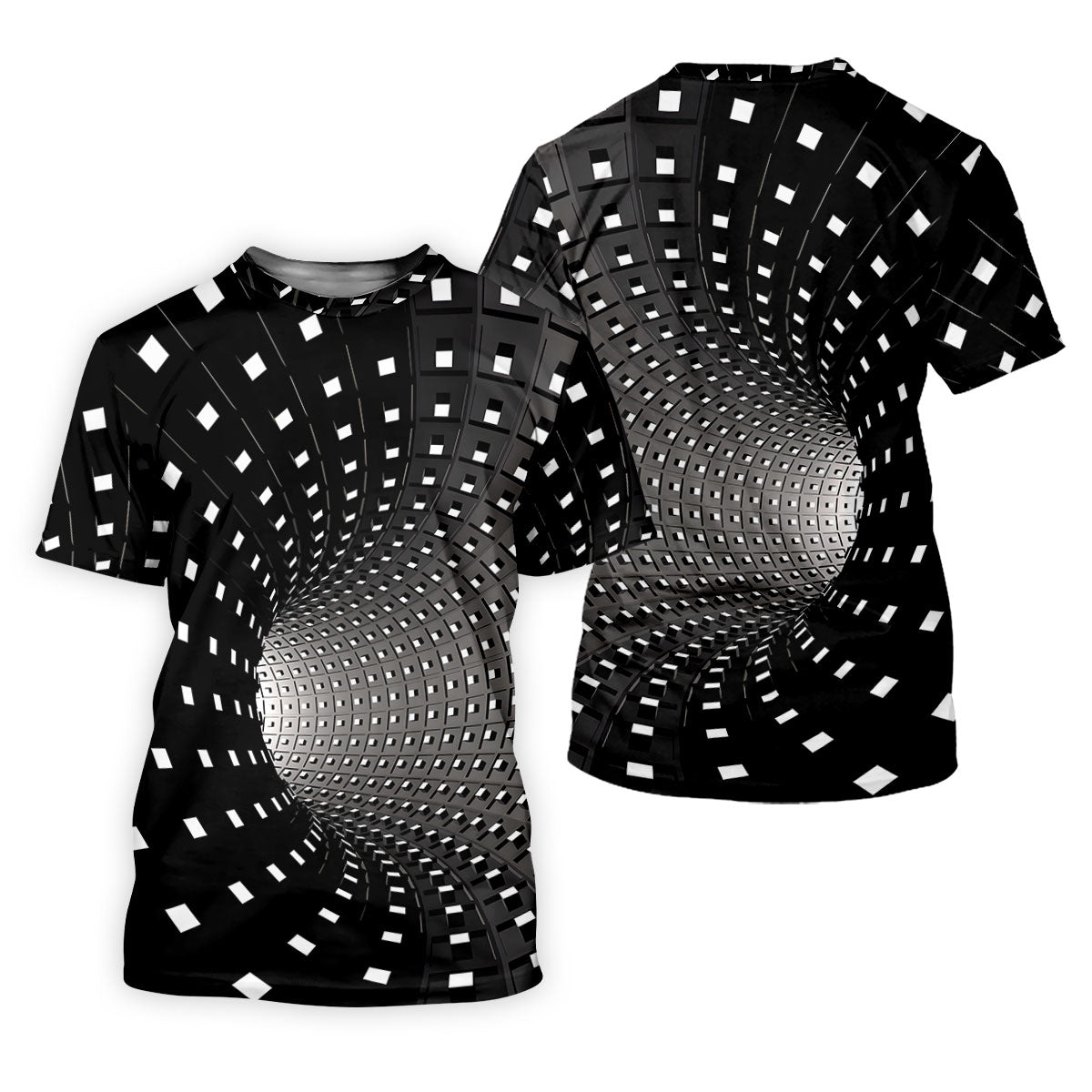 3D Vortex Golf Shirt, Black White Optical Illusion Tunnel Pattern, Golf Shirt For Men