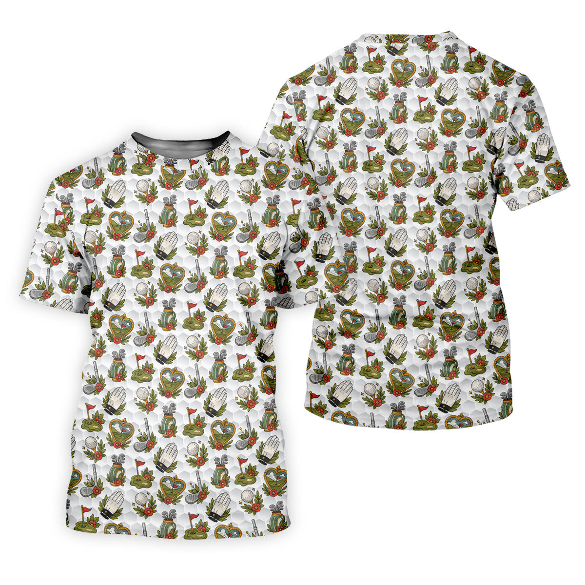 Floral Golf Club Pattern White Hawaiian Golf Shirt, Men's Golf Shirt, Golf Apparel For Men