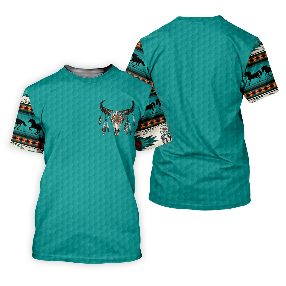 Turquoise Southwestern Bull Skull Golf Polo Shirt, Golf Tops For Women, Hawaiian Golf Shirt