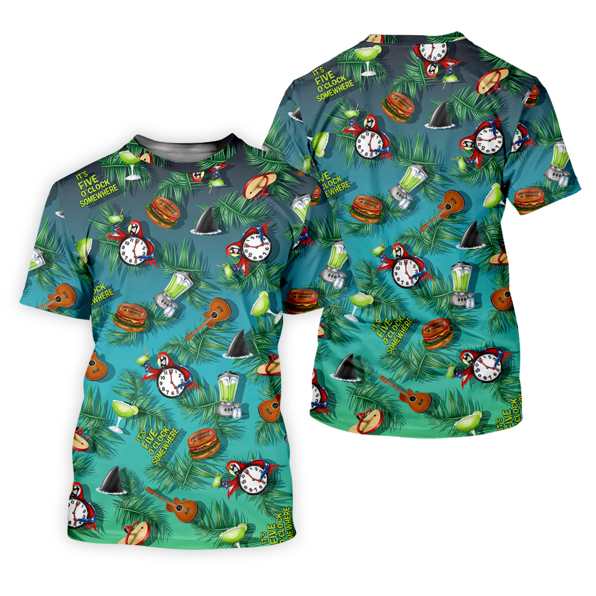 Teal Tropical Cocktail Parrot Pattern Golf Polo Shirt, Golf Shirts For Women, Women's Golf Polo
