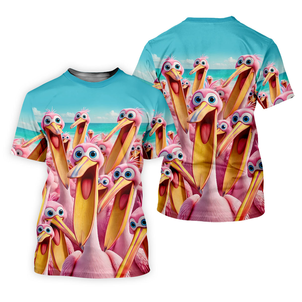 Funny Pink Pelican Beach Crowd Design Hawaiian Golf Shirt, Golf Shirts For Men, Polo Shirts For Men