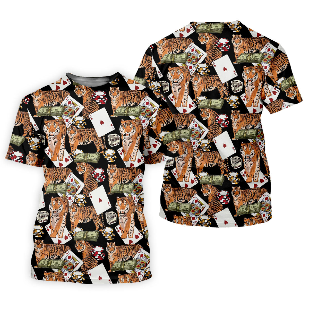 Money Tiger Poker Dice Chips And Cards Hawaiian Golf Shirt, Men's Funny Golf Shirts