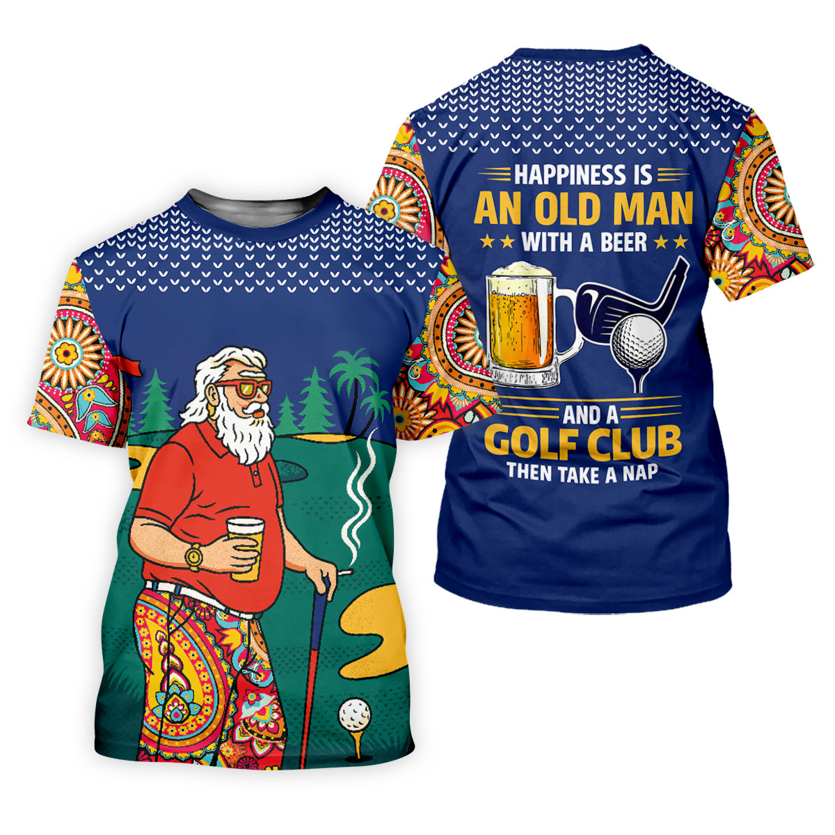 Retro Bearded Golfer Holding Beer Golf Polo Shirt, Mens Golf Shirts, Printed Golf Shirts