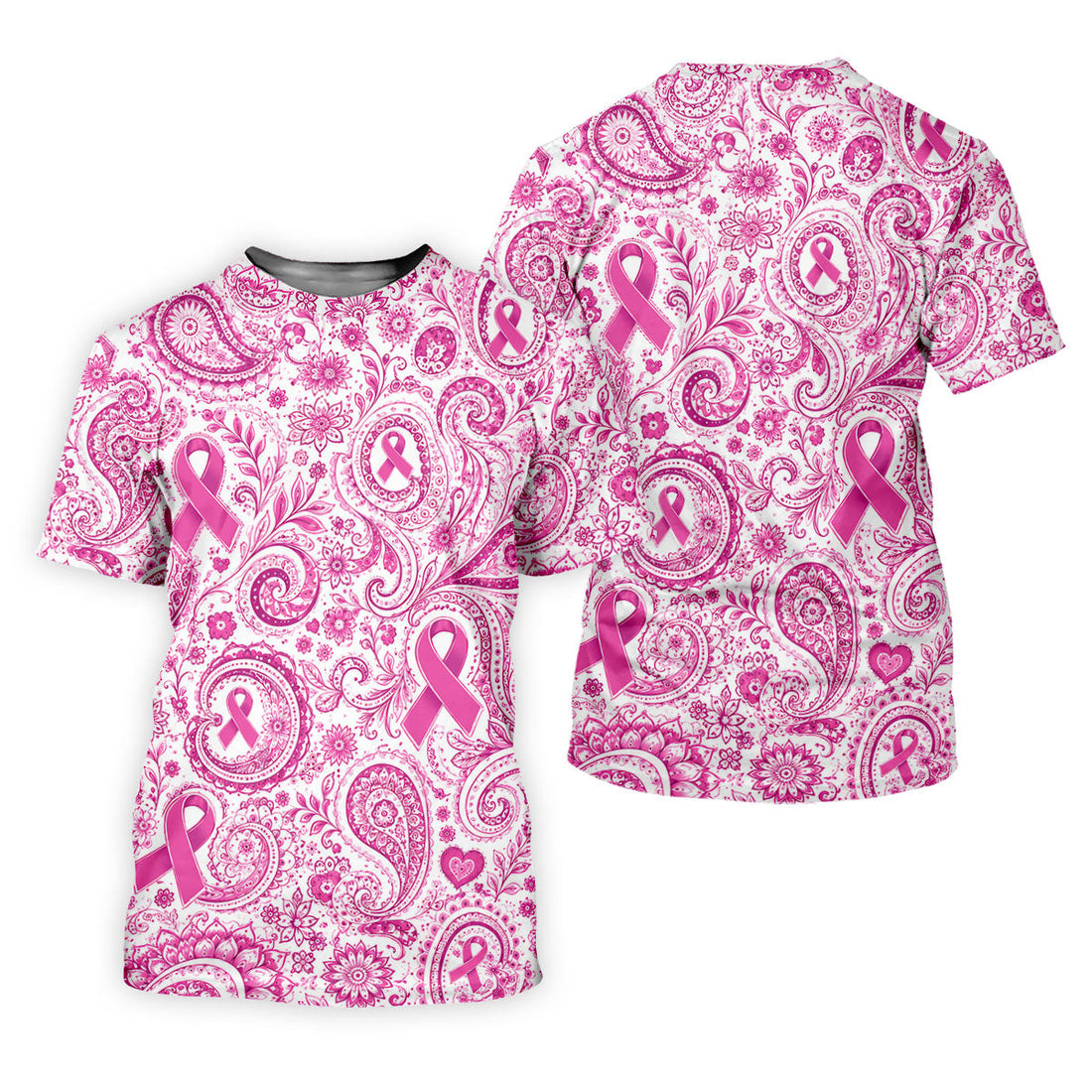 Pink Ribbon Paisley Breast Cancer Golf Polo Shirt, Women’s Golf Apparel, Ladies Golf Top
