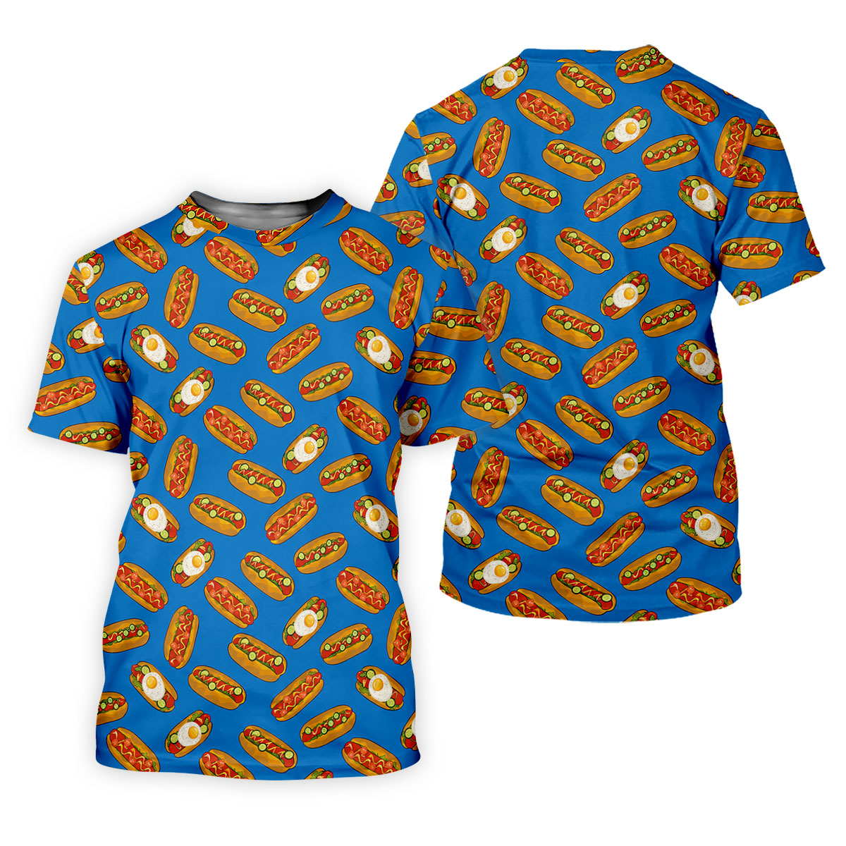 Blue Hot Dog And Fried Egg Pattern Golf Shirt, Hawaiian Golf Shirt, Mens Golf Shirts, Golf Apparel For Men