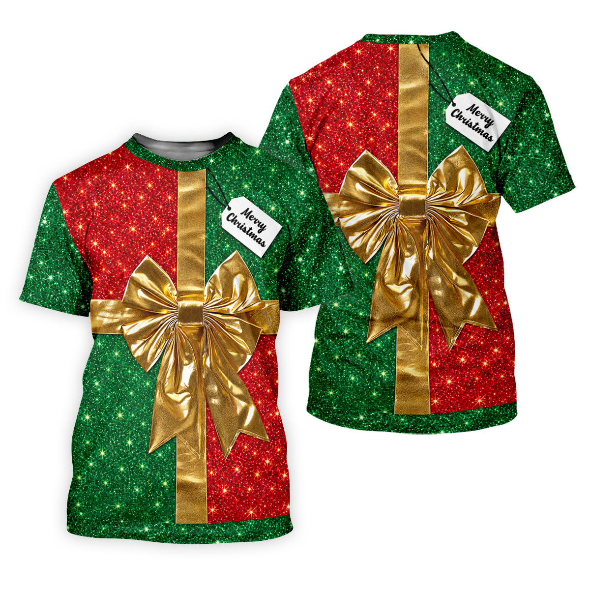 Merry Christmas Golden Gift Bow Golf Polo Shirt, Mens Golf Shirts, Polo Shirts For Men