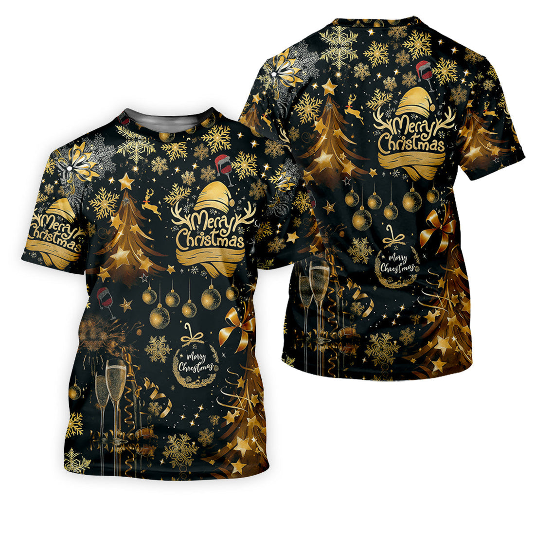 Champagne Golden Merry Christmas Men's Golf Polo Shirts, Christmas Golf Shirt, Golf Gift For Men
