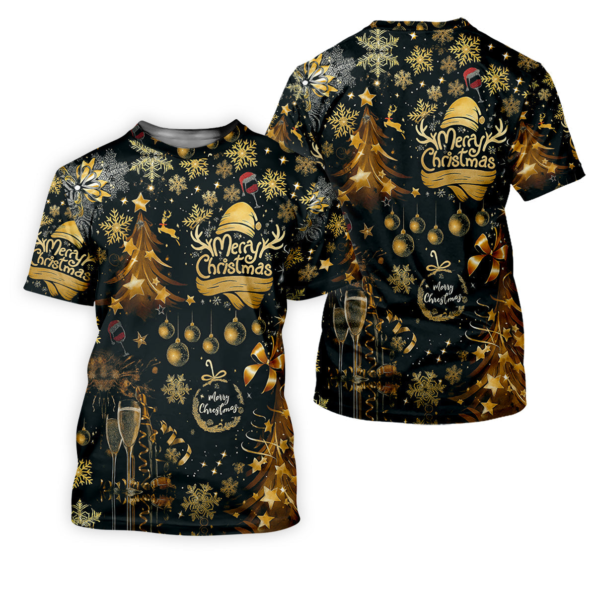 Champagne Golden Merry Christmas Men's Golf Polo Shirts, Christmas Golf Shirt, Golf Gift For Men