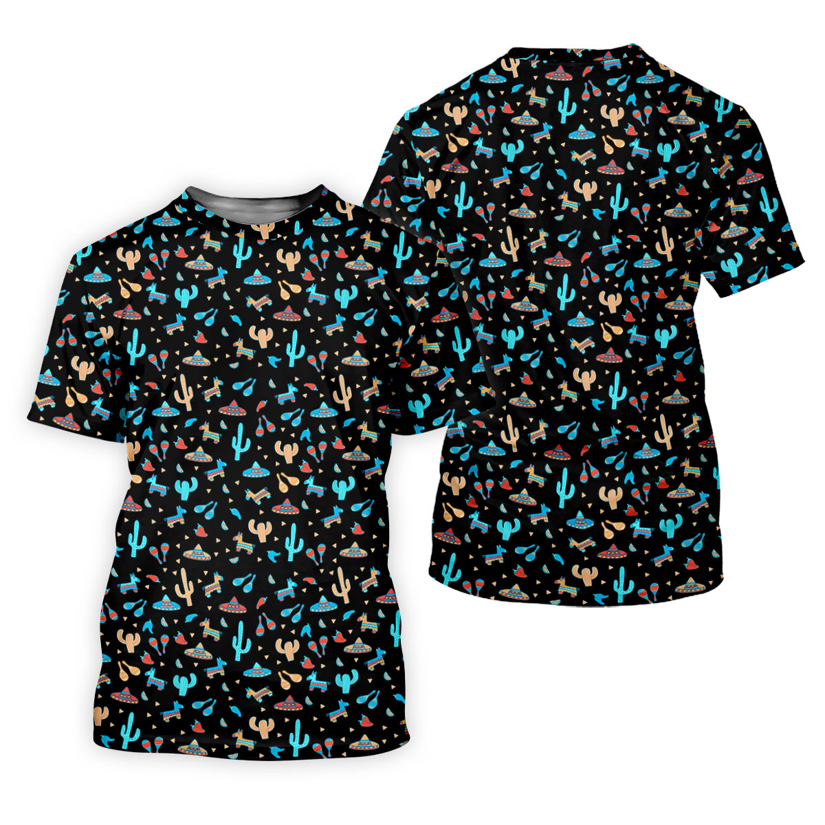 Blue And Beige Cacti Mini Pinatas Cinco De Mayo Celebration Fiesta Themed Golf Shirts For Men