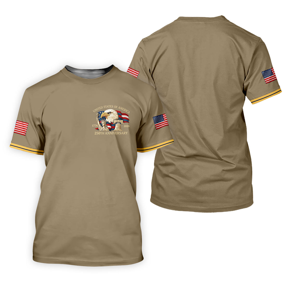 Bald Eagle American Flag 250 Years Sand Golf Shirt, Patriotic 4th Of July Golf Shirts For Men