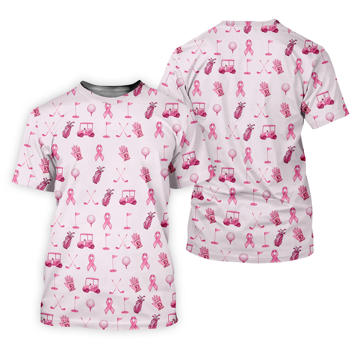 Funny Pink Ribbon Golf Pattern Women's Polo Shirt, Breast Cancer Golf Shirt, Breast Cancer Awareness Shirt