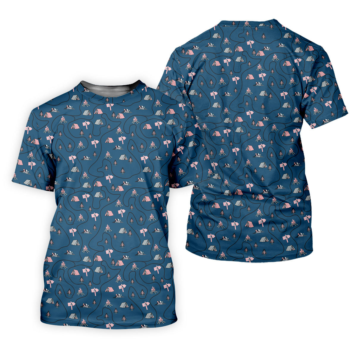 Funny Adult Camping Pattern Polo Shirt, Golf Polo Shirts For Men, Printed Golf Shirts