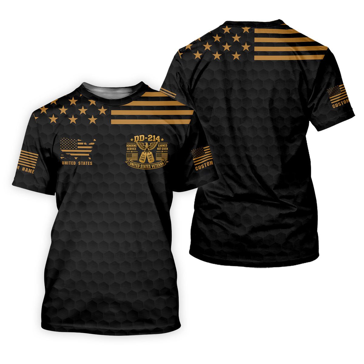 Custom Name Black Gold DD-214 Golf Polo Shirt, Veterans Day Shirt, Mens Golf Shirts