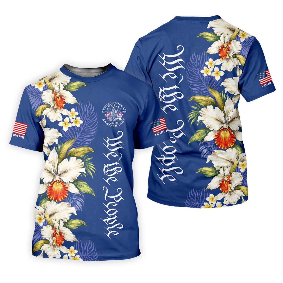 We The People Floral Pattern US Flag Golf Shirt, 250 Years 4th Of July Golf Shirt For Women
