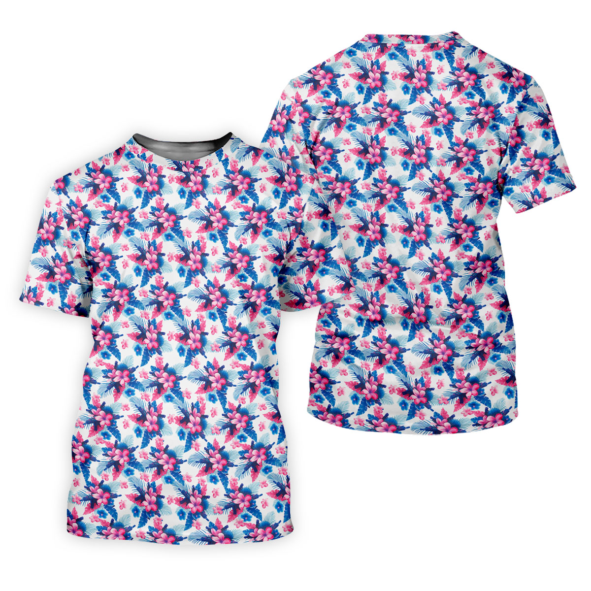 Pink Blue Tropical Floral Hawaiian Golf Shirt, Vibrant Color Golf Shirt For Women