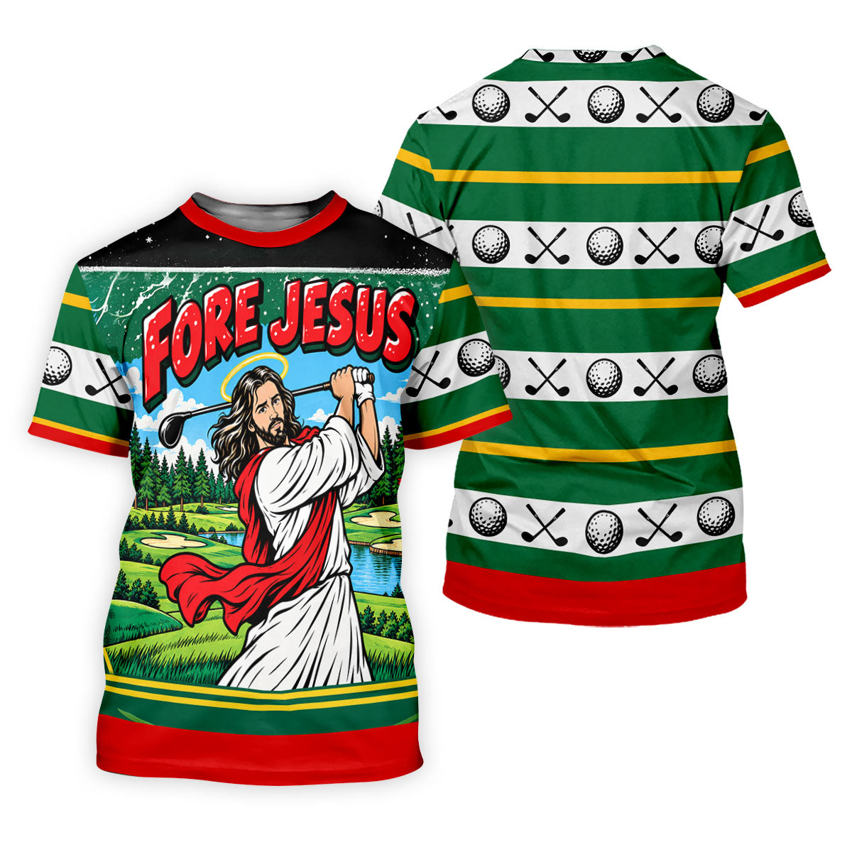 Fore Jesus Golf Swing Christmas Golf Shirt, Mens Golf Apparel, Mens Golf Clothing