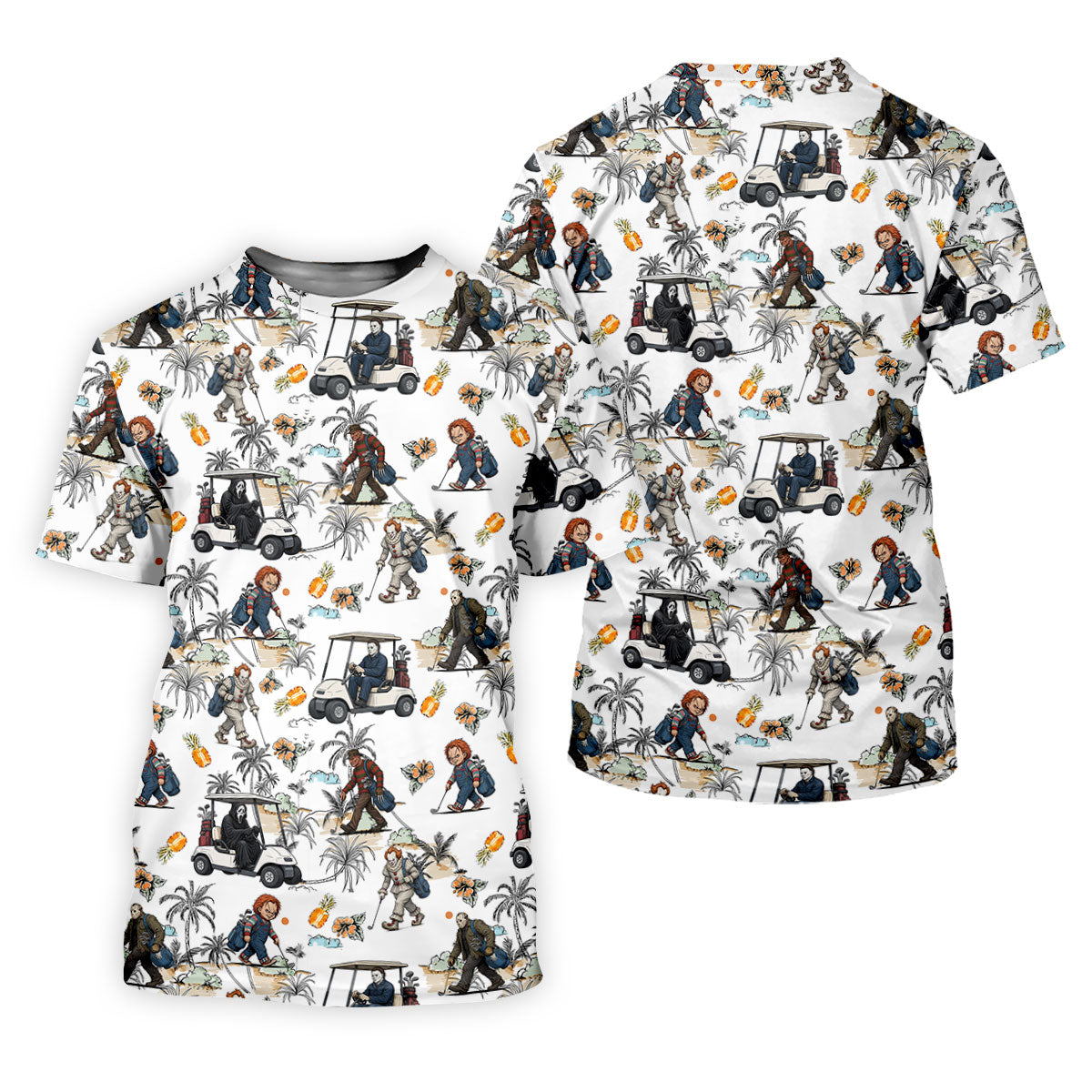 Golfing Horror Character Halloween Golf Shirt, Golf Polo Shirts For Men, Printed Golf Shirts