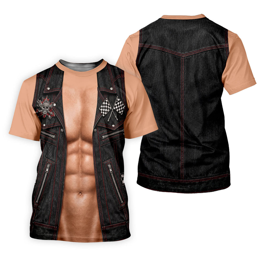 Black Red Racing Leather Vest Golf Polo Shirt, Mens Golf Polo, Printed Golf Shirts