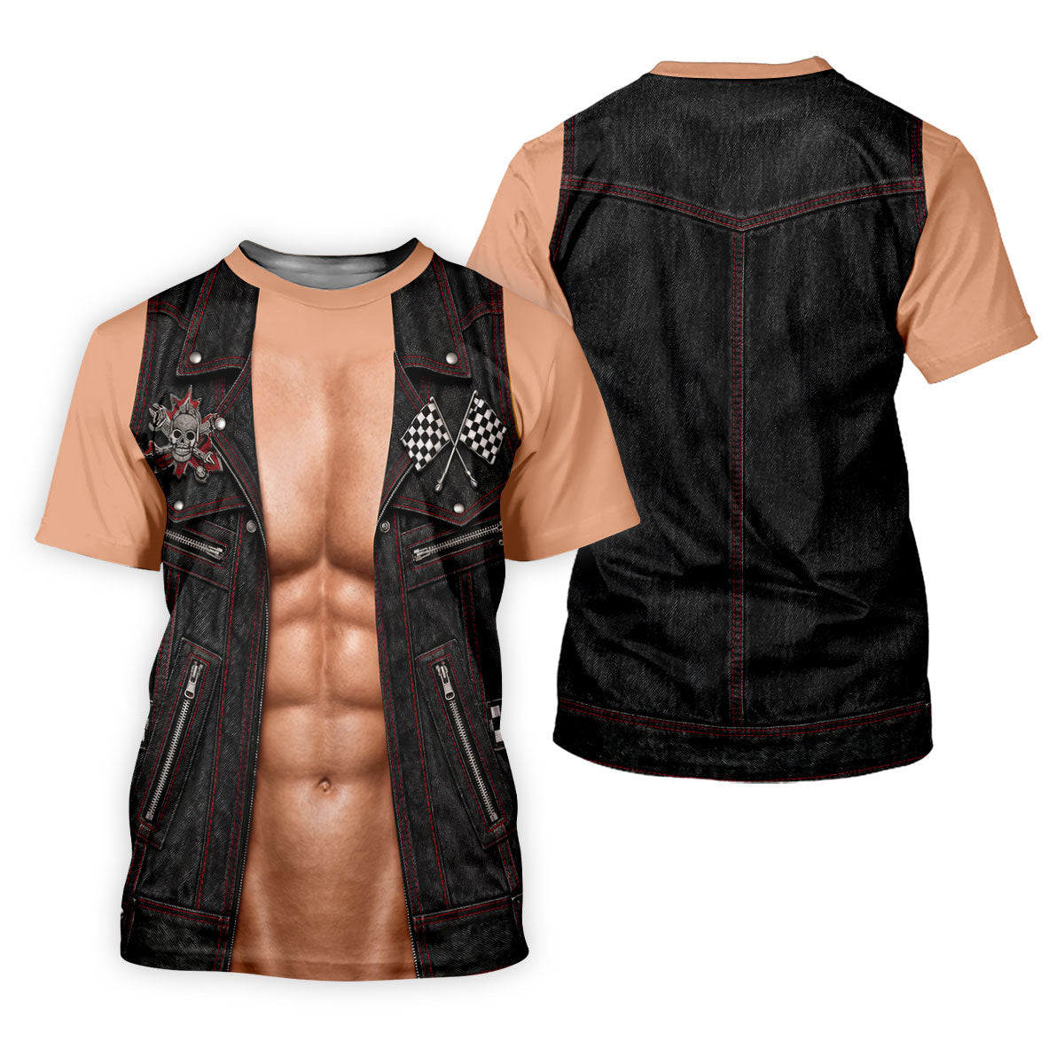 Black Red Racing Leather Vest Golf Polo Shirt, Mens Golf Polo, Printed Golf Shirts