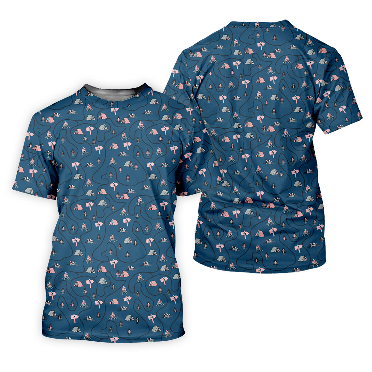 Funny Adult Camping Pattern Polo Shirt, Golf Shirts For Women, Ladies Golf Tops