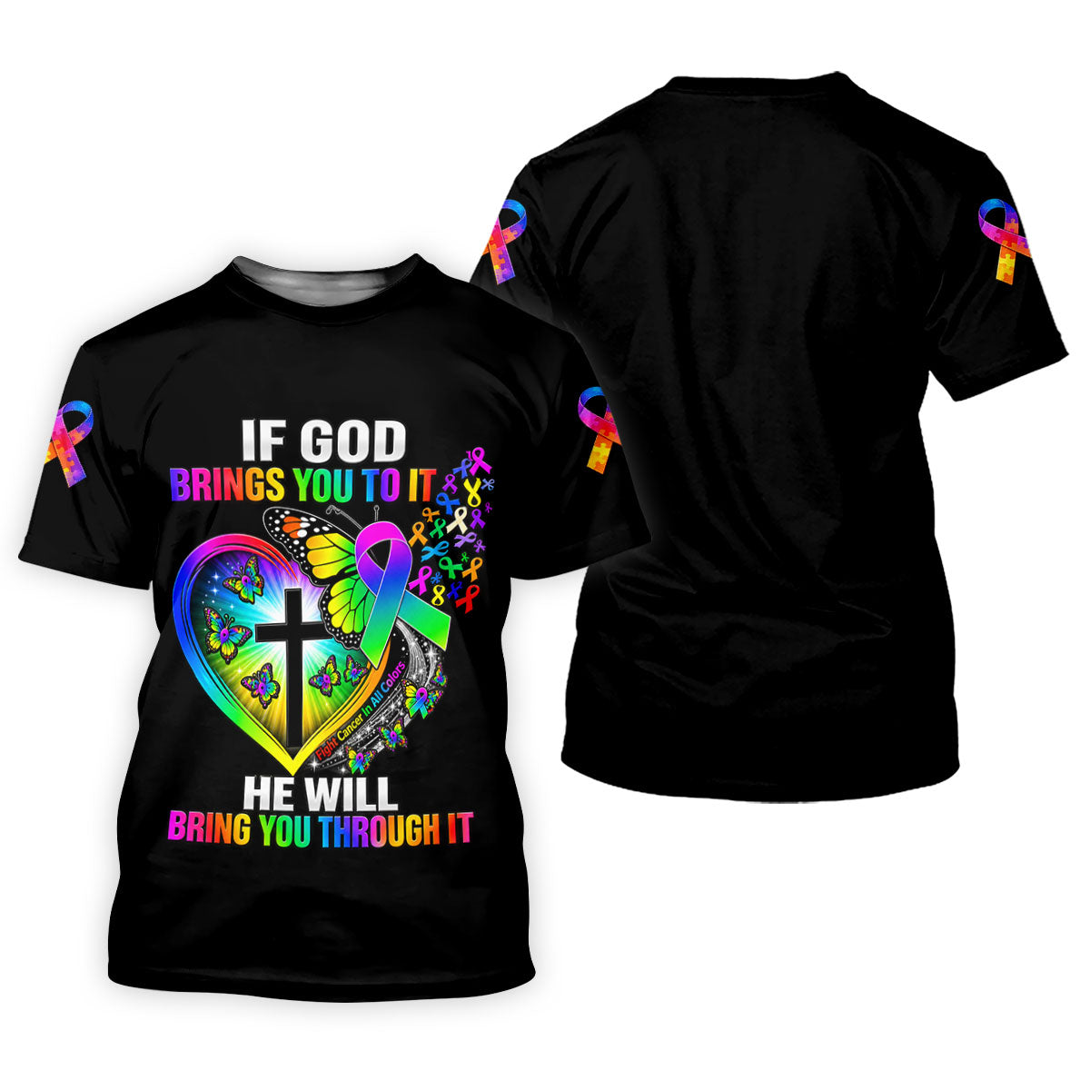 If God Brings You To It Butterfly Cancer Polo Shirt, Ladies Golf Tops, Printed Golf Shirt